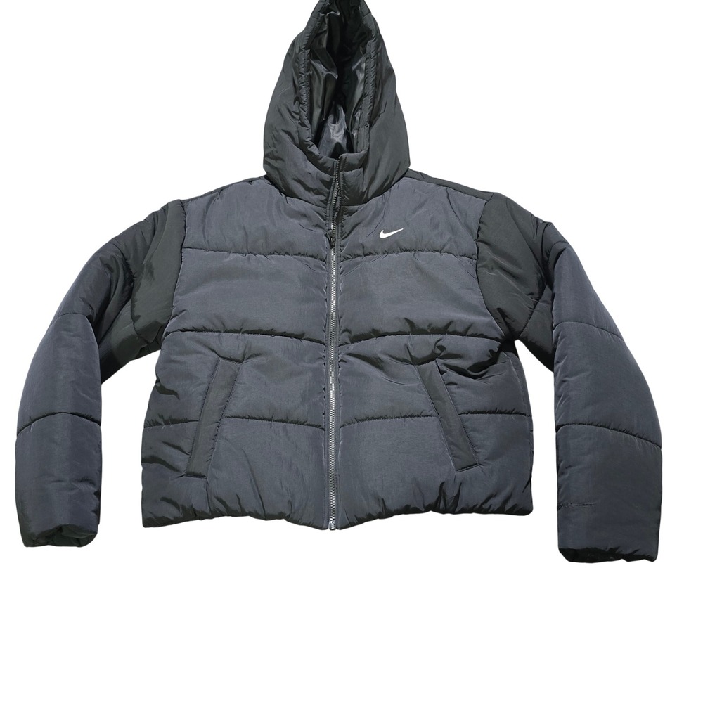 Nike Puffer Jacket Womens Medium Black Therma-FIT Hooded HV5295-010
